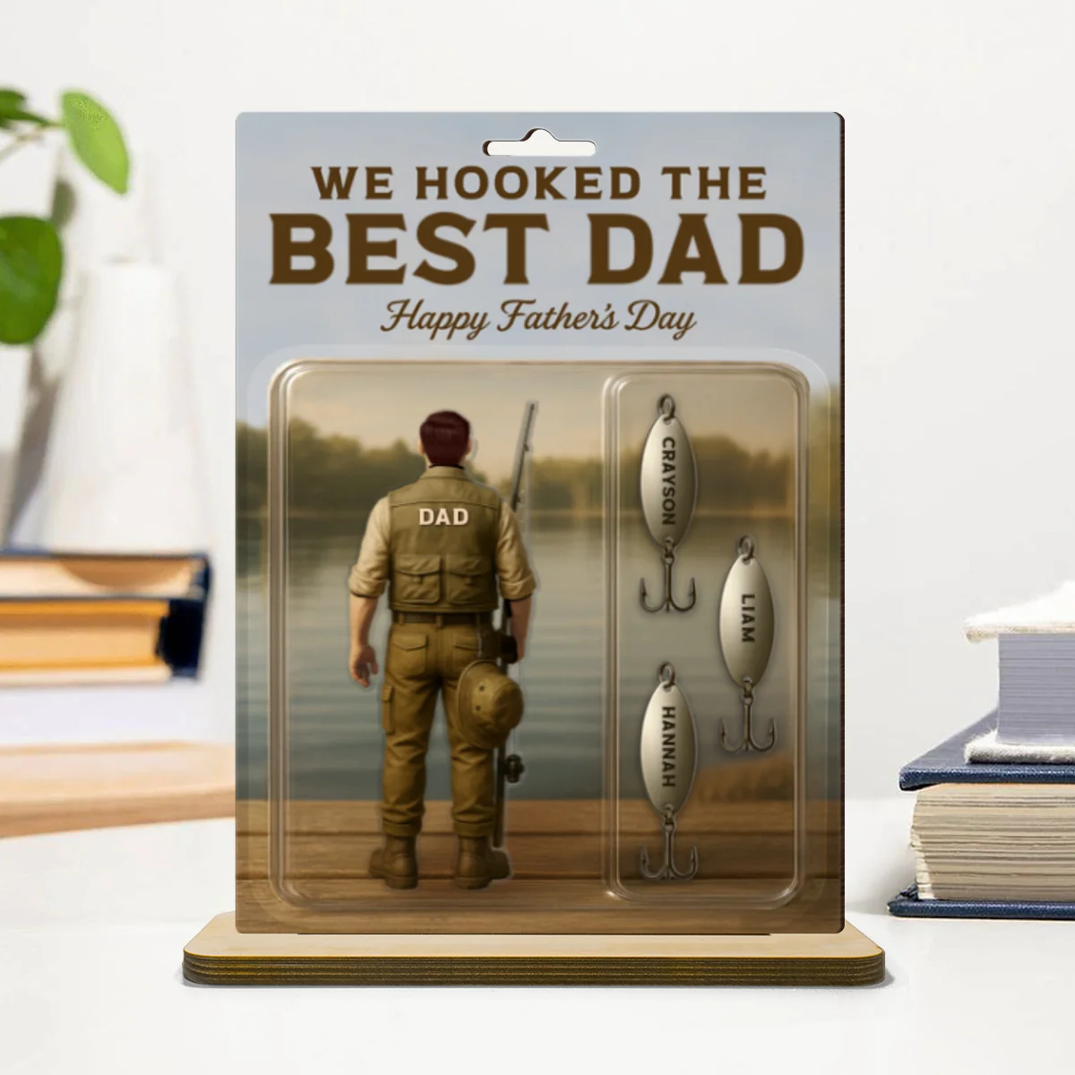 We Hooked The Best Dad Grandpa Fishing With Kids' Names Custom Figure Personalized Standing Wooden Plaque, Perfect Father's Day Gift For Fishing Dad, For Husband, For Grandpa - Image 8