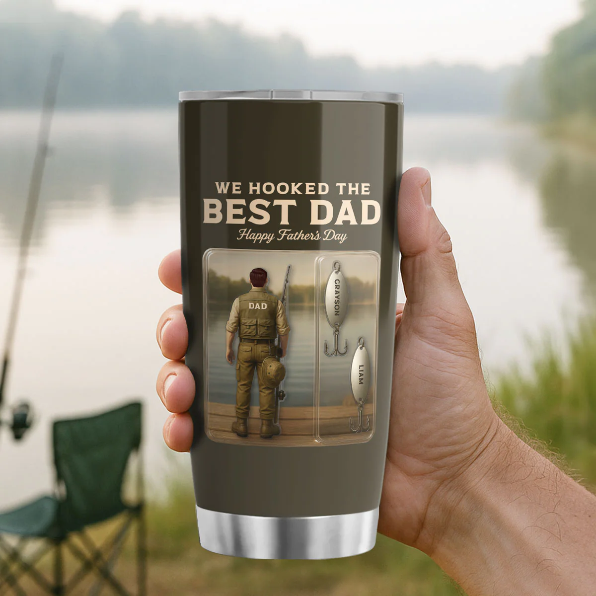 We Hooked The Best Dad Grandpa Fishing With Kids' Names Custom Figure Personalized Tumbler, Perfect Father's Day Gift For Fishing Dad, For Husband, For Grandpa