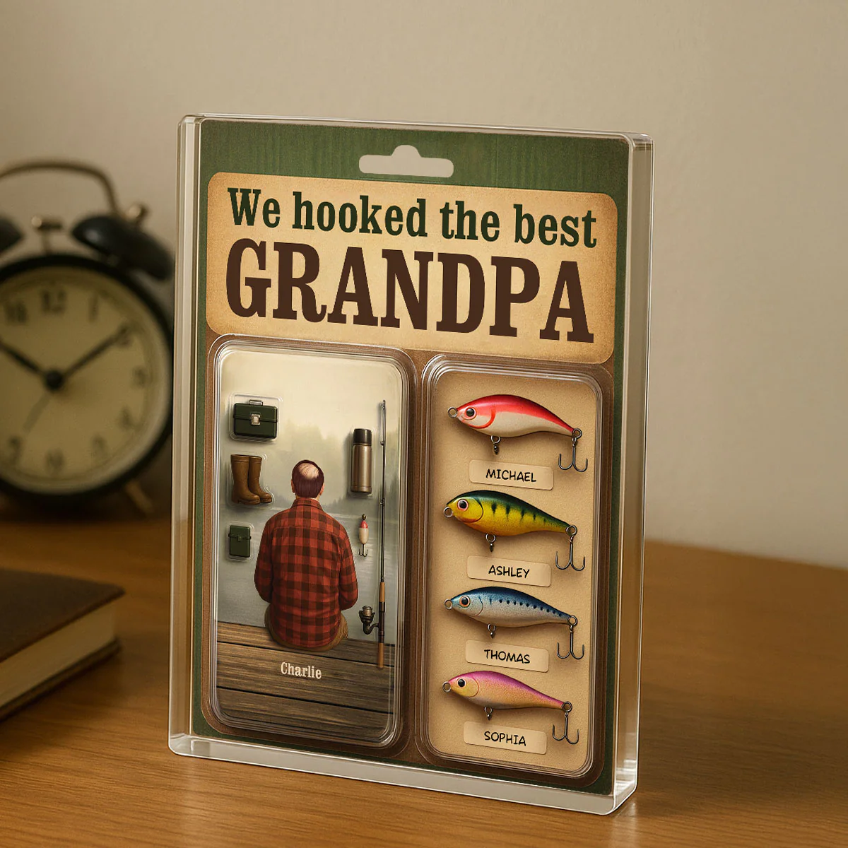 We Hooked The Best Dad Grandpa Man Realistic Figure Style Personalized Acrylic Block Plaque - Image 3