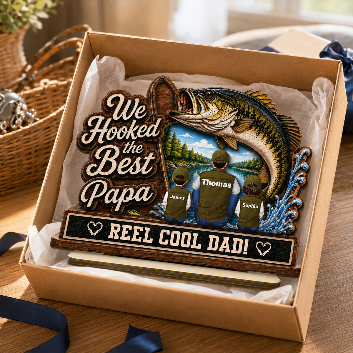We Hooked The Best Grandpa Back View 2D Flat - Personalized 2-Layered Wooden Plaque - Gift For Fishing Lovers - Image 2
