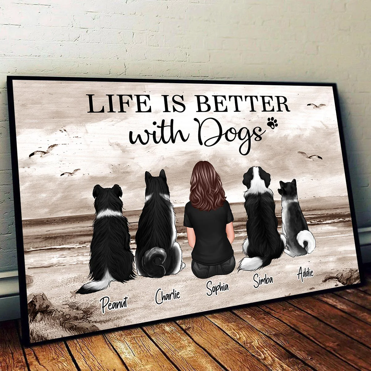 We Just Need Someone To Be There Retro Beach Landscape Gift For Dog Mom, Dog Dad, Cat Mom, Cat Dad Personalized Horizontal Poster - Image 2