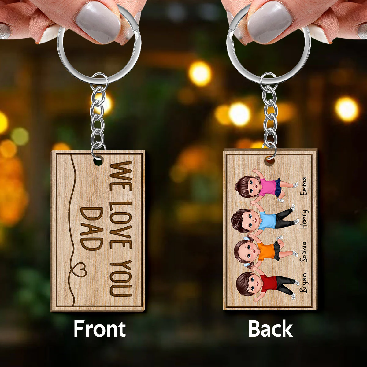 We Love You Dad Happy Doll Kids Father‘s Day Gift For Dads Personalized Wooden Keychain - Image 3