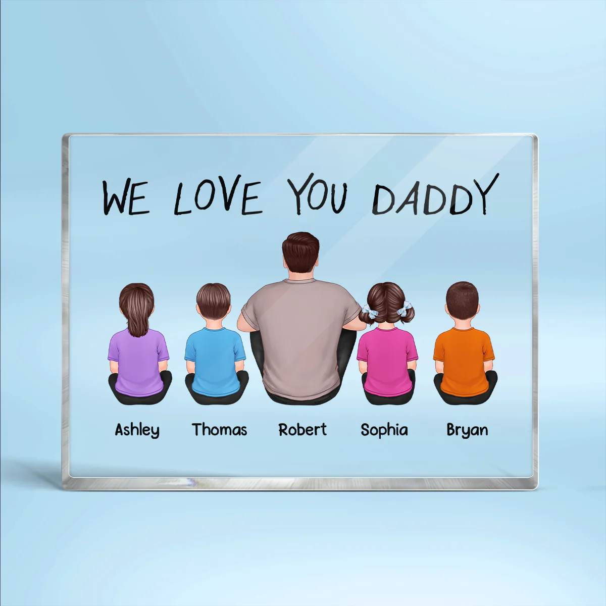 We Love You Daddy Back View Man Sitting With Kids Dogs Cats Personalized Horizontal Rectangle Acrylic Block - Image 2