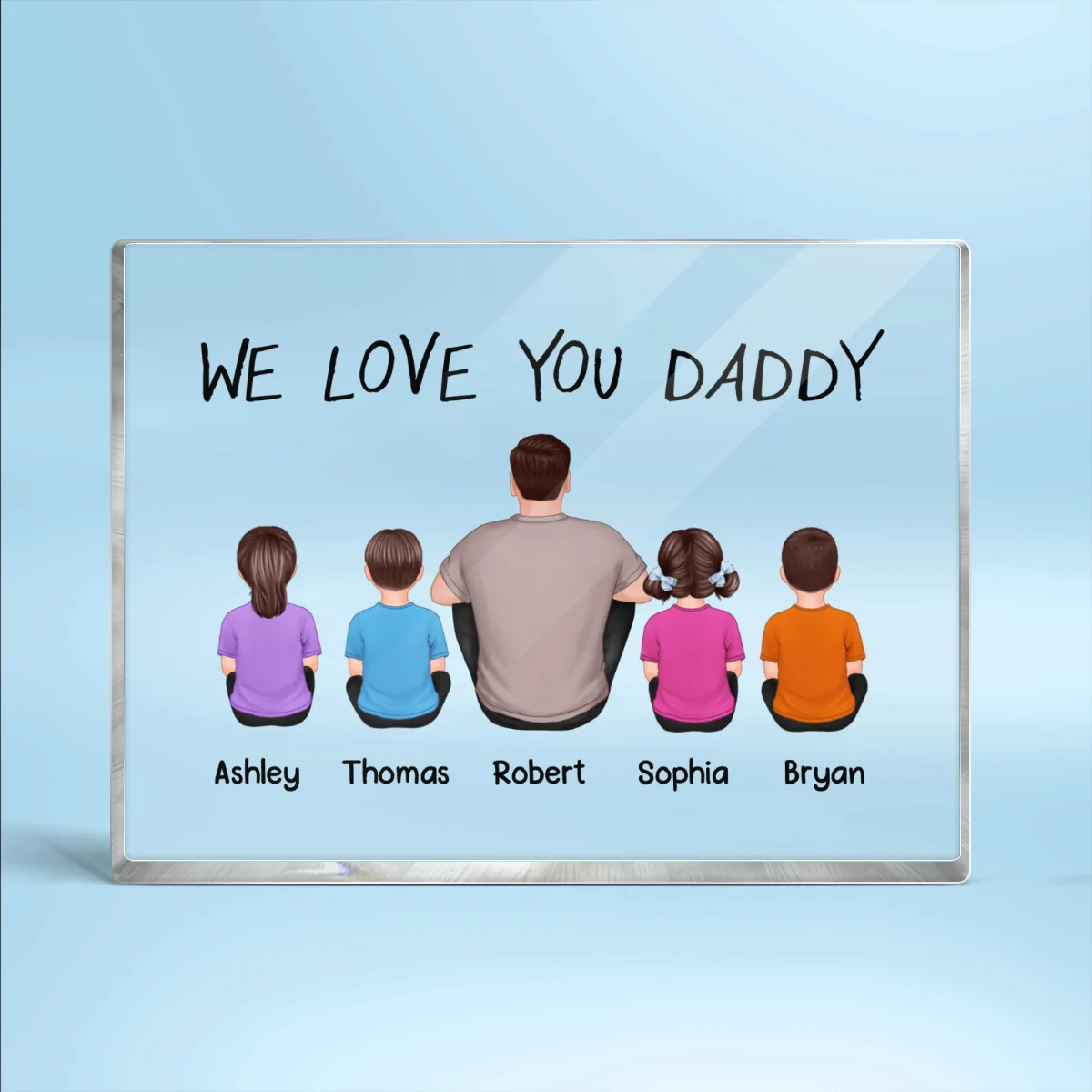 We Love You Daddy Back View Man Sitting With Kids Dogs Cats Personalized Horizontal Rectangle Acrylic Block - Image 4