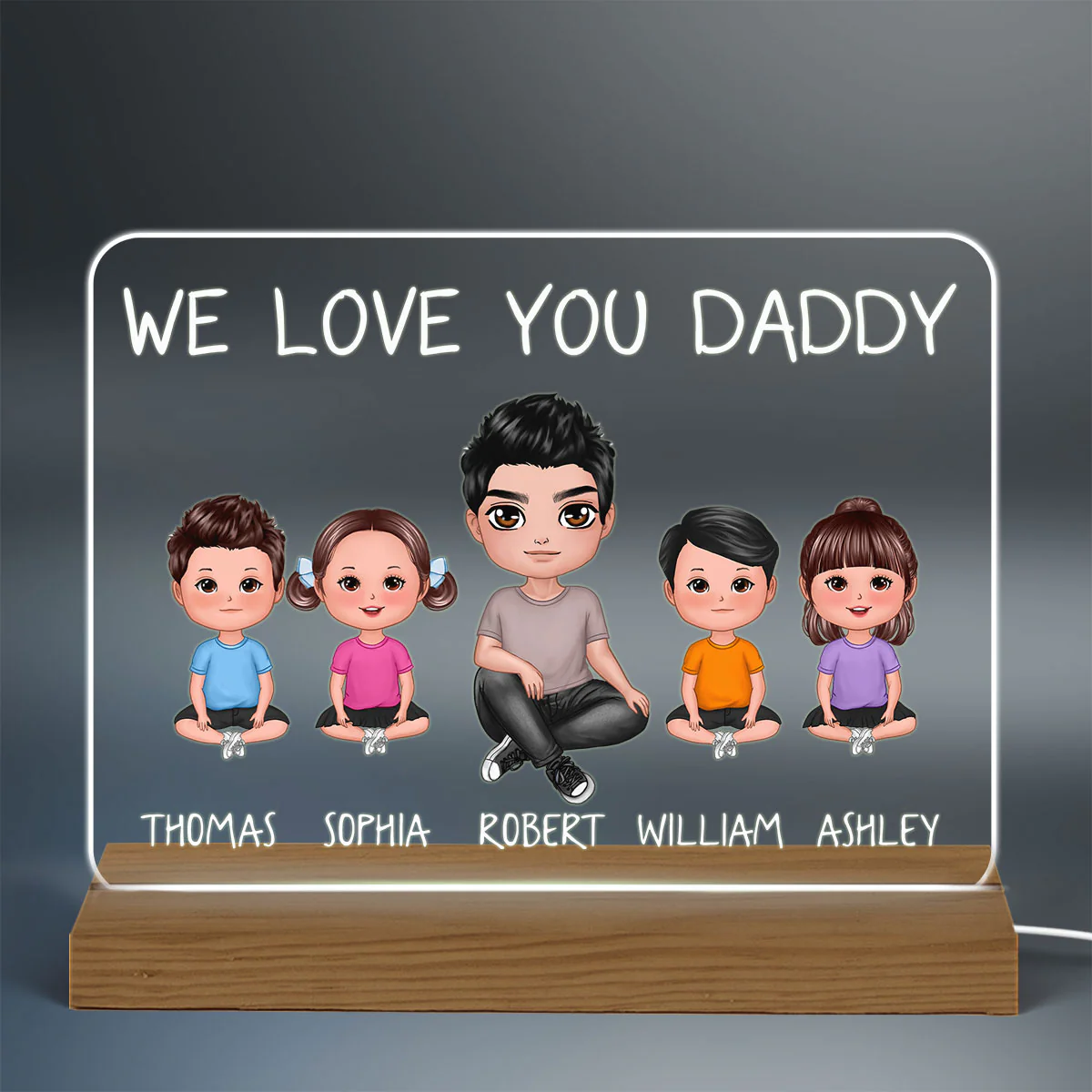 We Love You Daddy Doll Man Sitting Crossed Legs With Doll Kids Personalized Custom Shape Acrylic Plaque Warm LED Night Light - Image 3