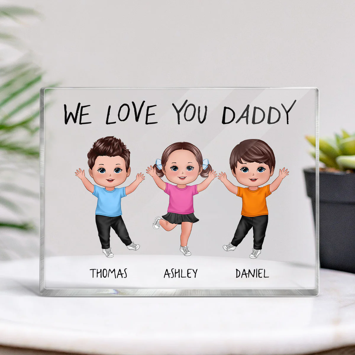 We Love You Daddy Grandpa Happy Doll Kids Father‘s Day Gift Personalized Horizontal Rectangle Acrylic Block Plaque