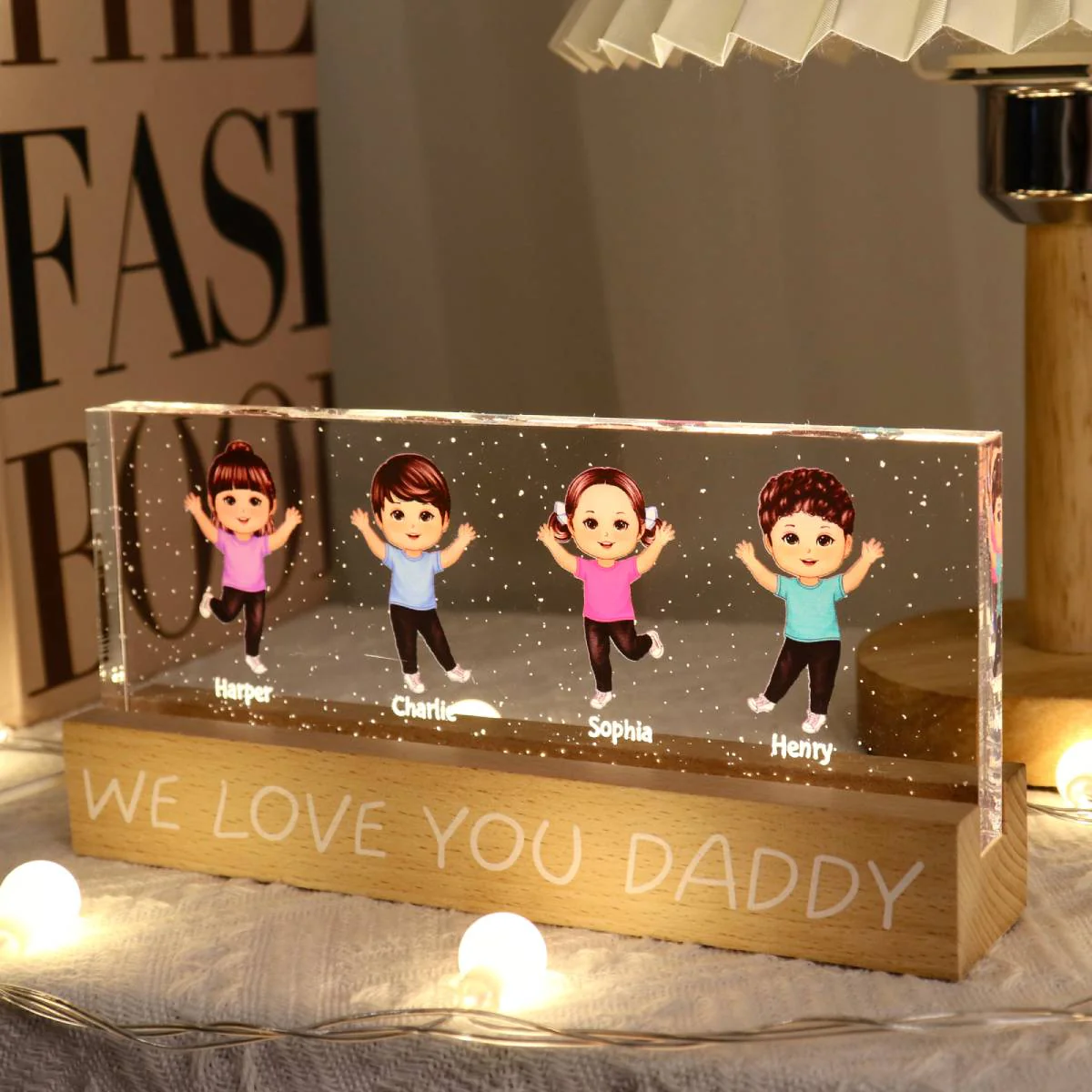 We Love You Daddy Happy Kids Personalized Acrylic LED Night Light, Father's Day Gift For Dad, Husband