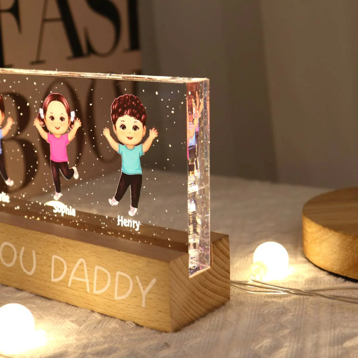 We Love You Daddy Happy Kids Personalized Acrylic LED Night Light, Father's Day Gift For Dad, Husband - Image 5