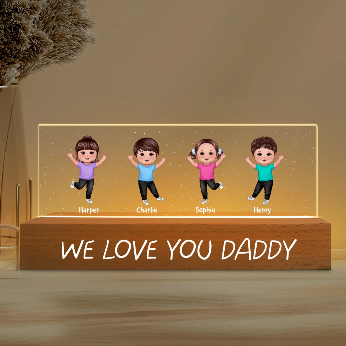We Love You Daddy Happy Kids Personalized Acrylic LED Night Light, Father's Day Gift For Dad, Husband - Image 6