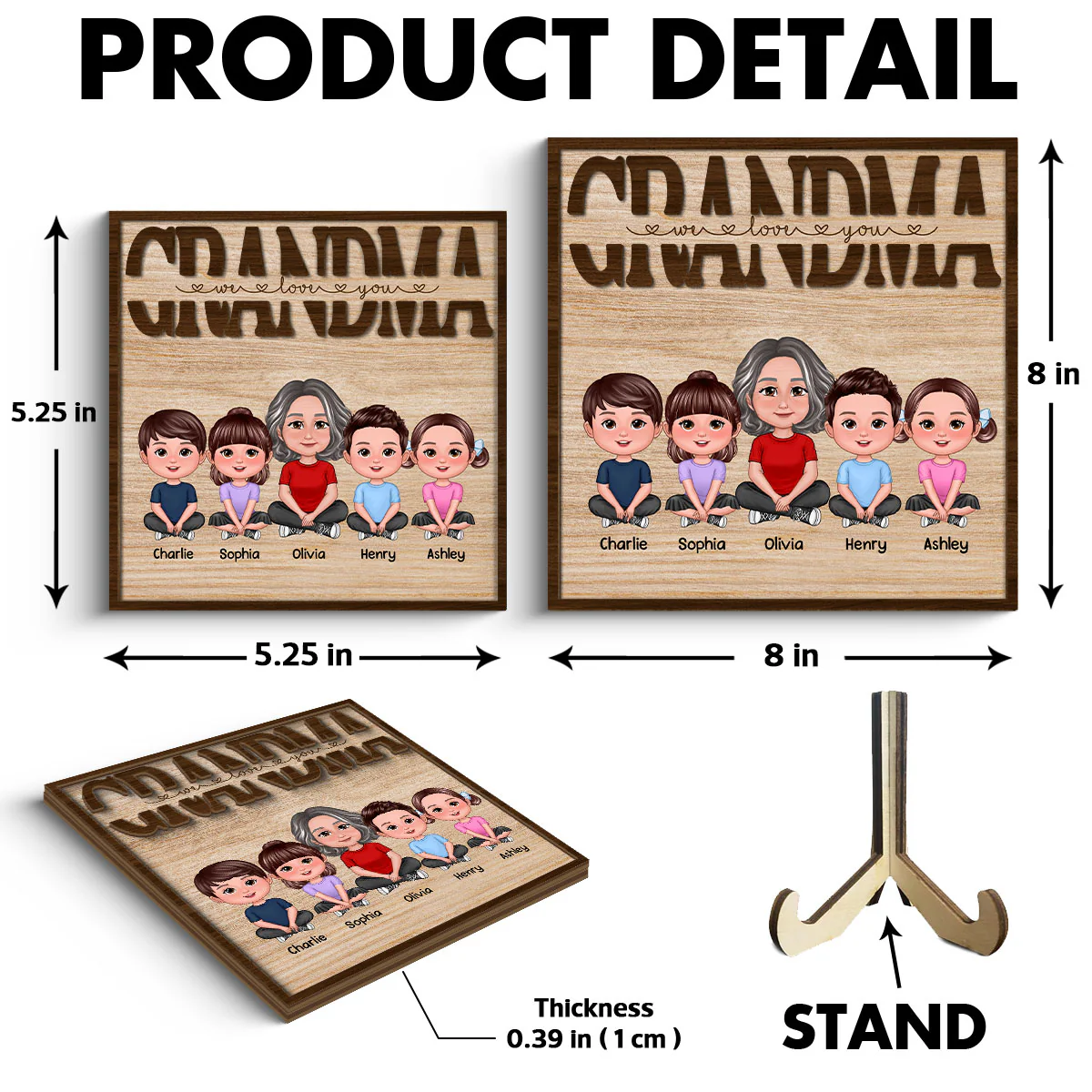 We Love You Grandma Mom Auntie Kids Sitting Mother‘s Day Gift Personalized 2-Layer Wooden Plaque - Image 6