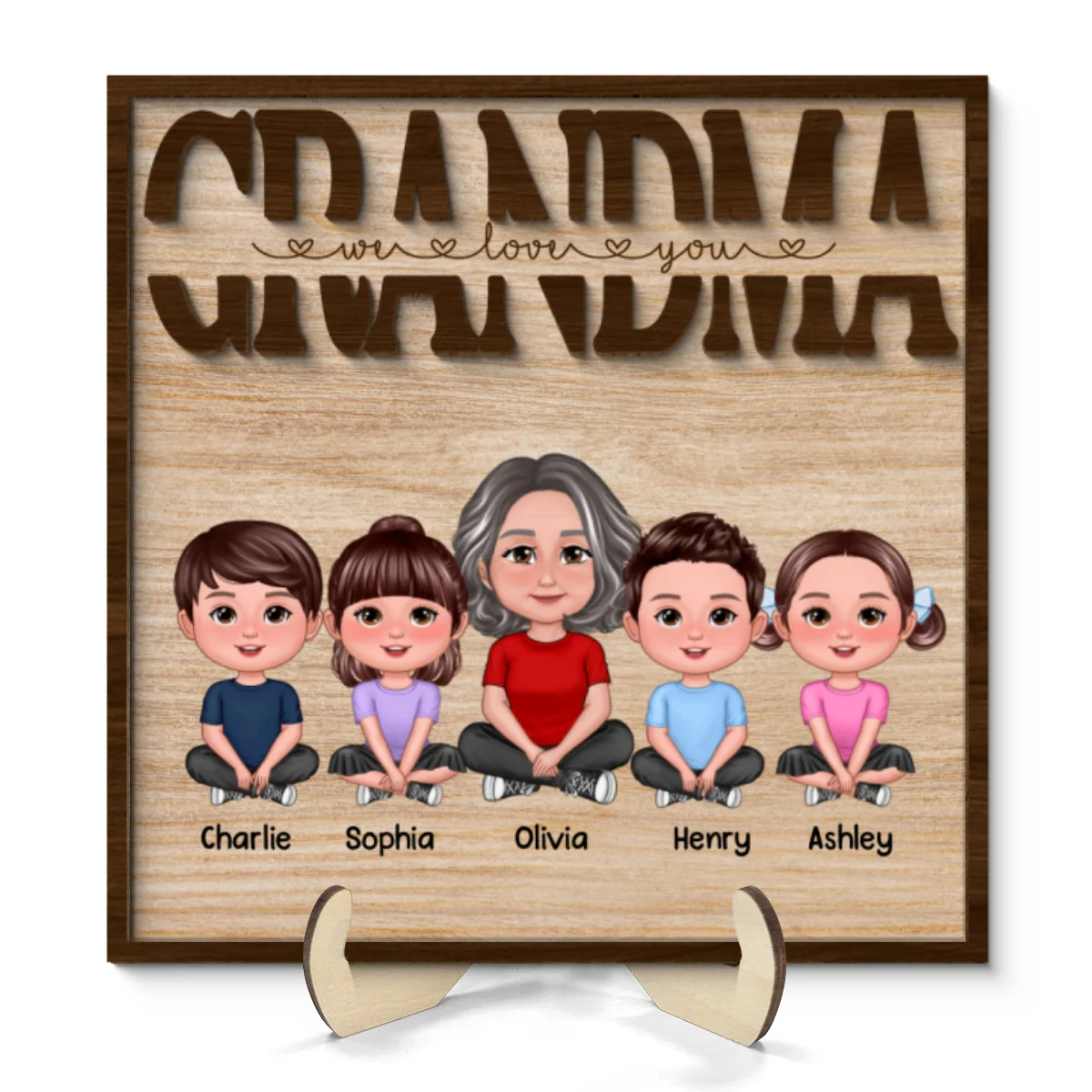 We Love You Grandma Mom Auntie Kids Sitting Mother‘s Day Gift Personalized 2-Layer Wooden Plaque - Image 8