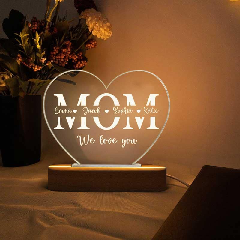 We Love You Mom Children Names Personalized Heart Plaque With LED Night Light - Acrylic LED Lamp - Mother‘s Day Gift, Birthday Gift For Mom - Image 2
