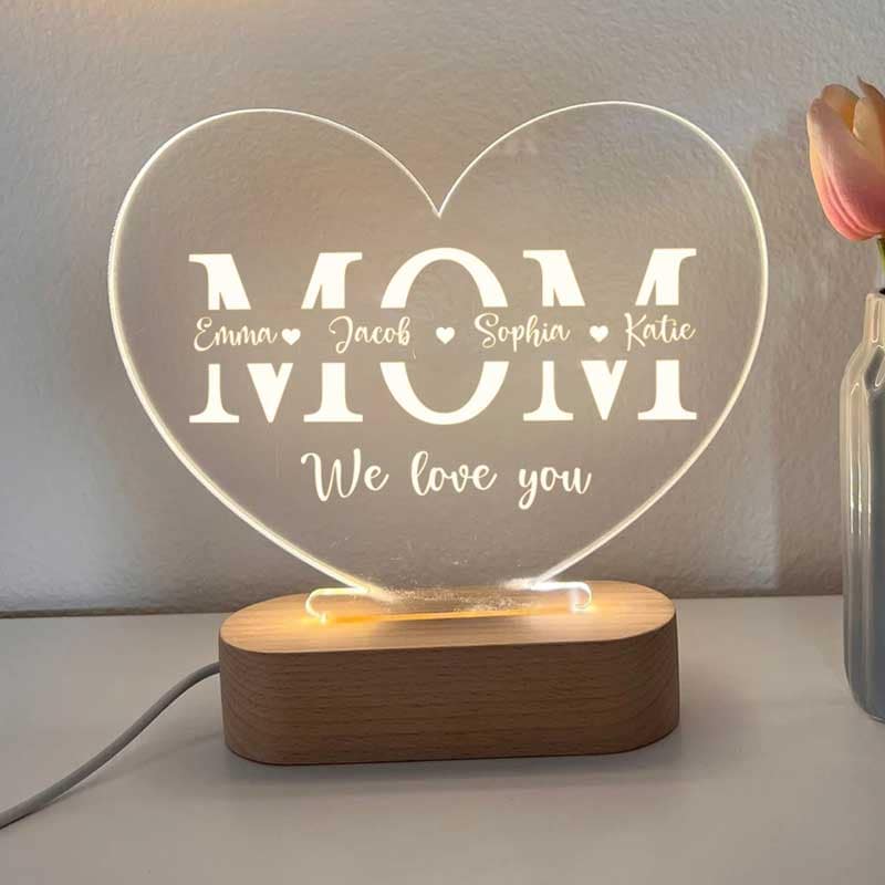 We Love You Mom Children Names Personalized Heart Plaque With LED Night Light - Acrylic LED Lamp - Mother‘s Day Gift, Birthday Gift For Mom - Image 3