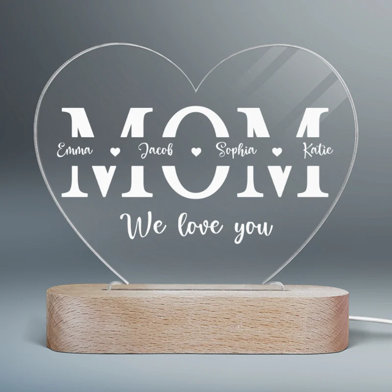 We Love You Mom Children Names Personalized Heart Plaque With LED Night Light - Acrylic LED Lamp - Mother‘s Day Gift, Birthday Gift For Mom - Image 4