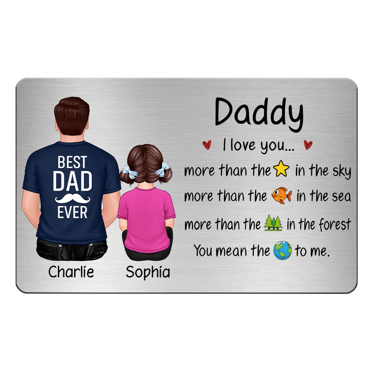 We Love You More Dad & Kids Back View Personalized Metal Wallet Card - Image 2