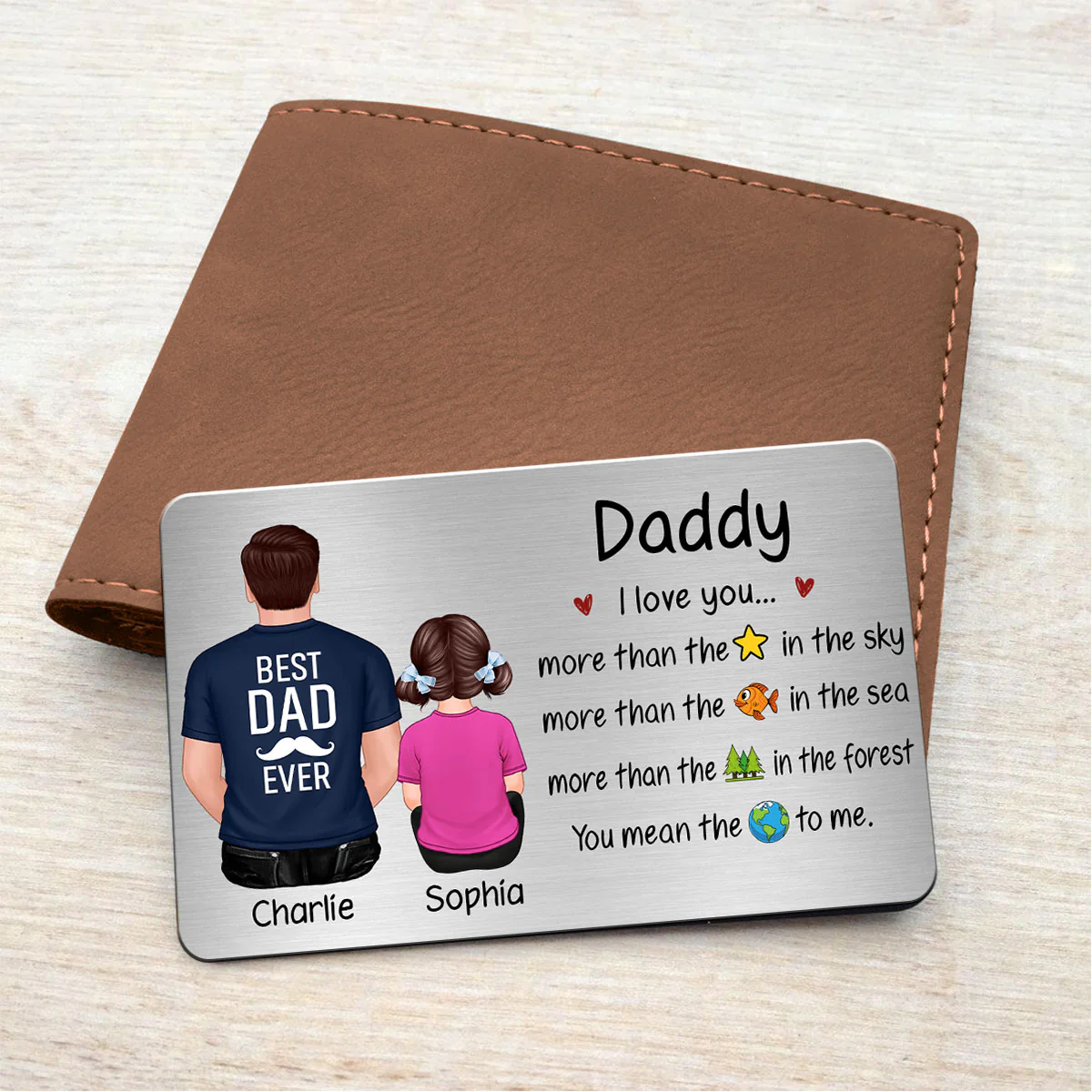 We Love You More Dad & Kids Back View Personalized Metal Wallet Card - Image 4
