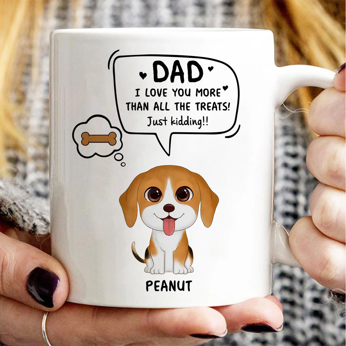 We Love You More Than All The Treats Watercolor Cute Dogs Gift For Dad Personalized Mug - Image 2