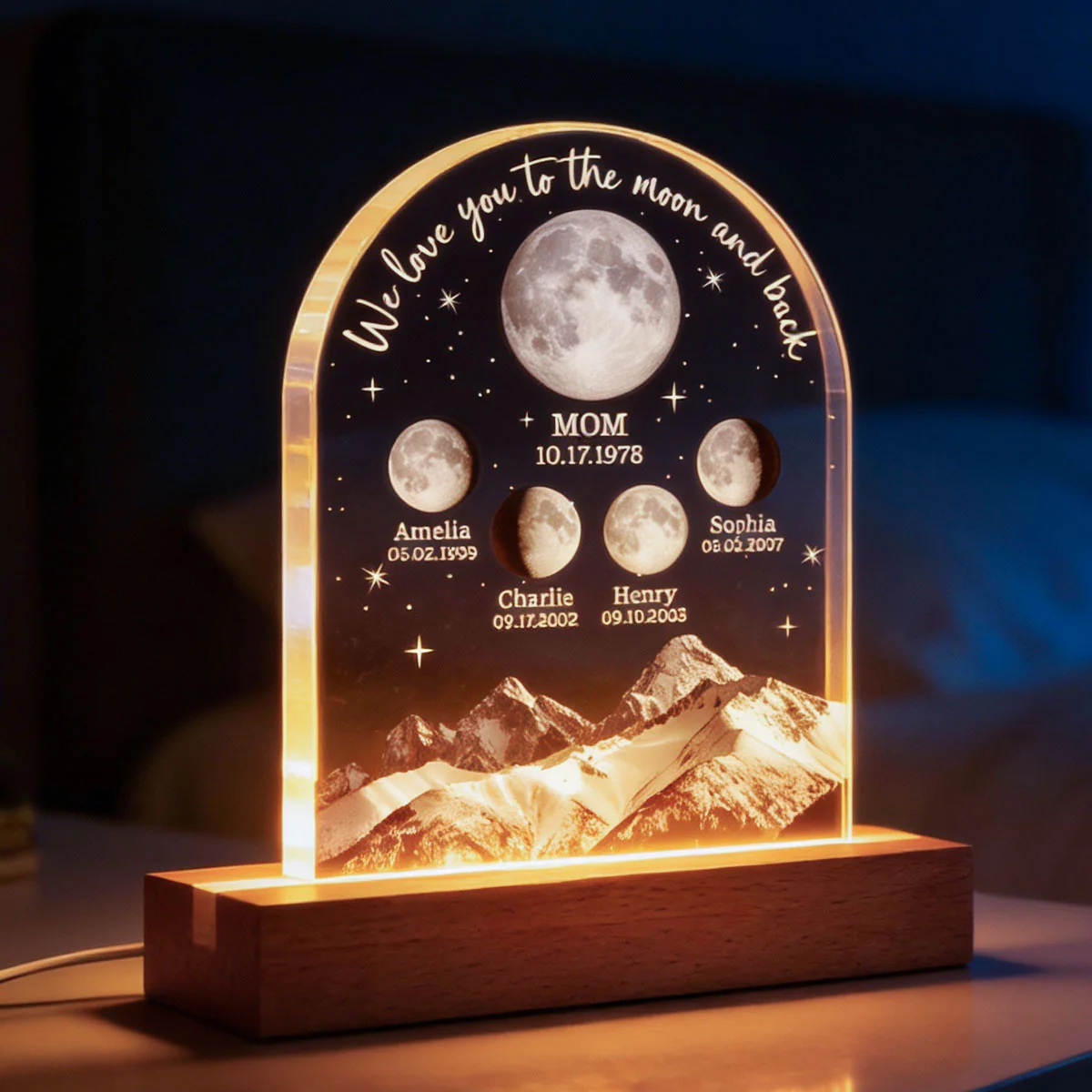 We Love You to the Moon and Back Custom Moon Phase by Date - Personalized Acrylic Block LED Night Light - Gift for Dad, Mom - Image 7
