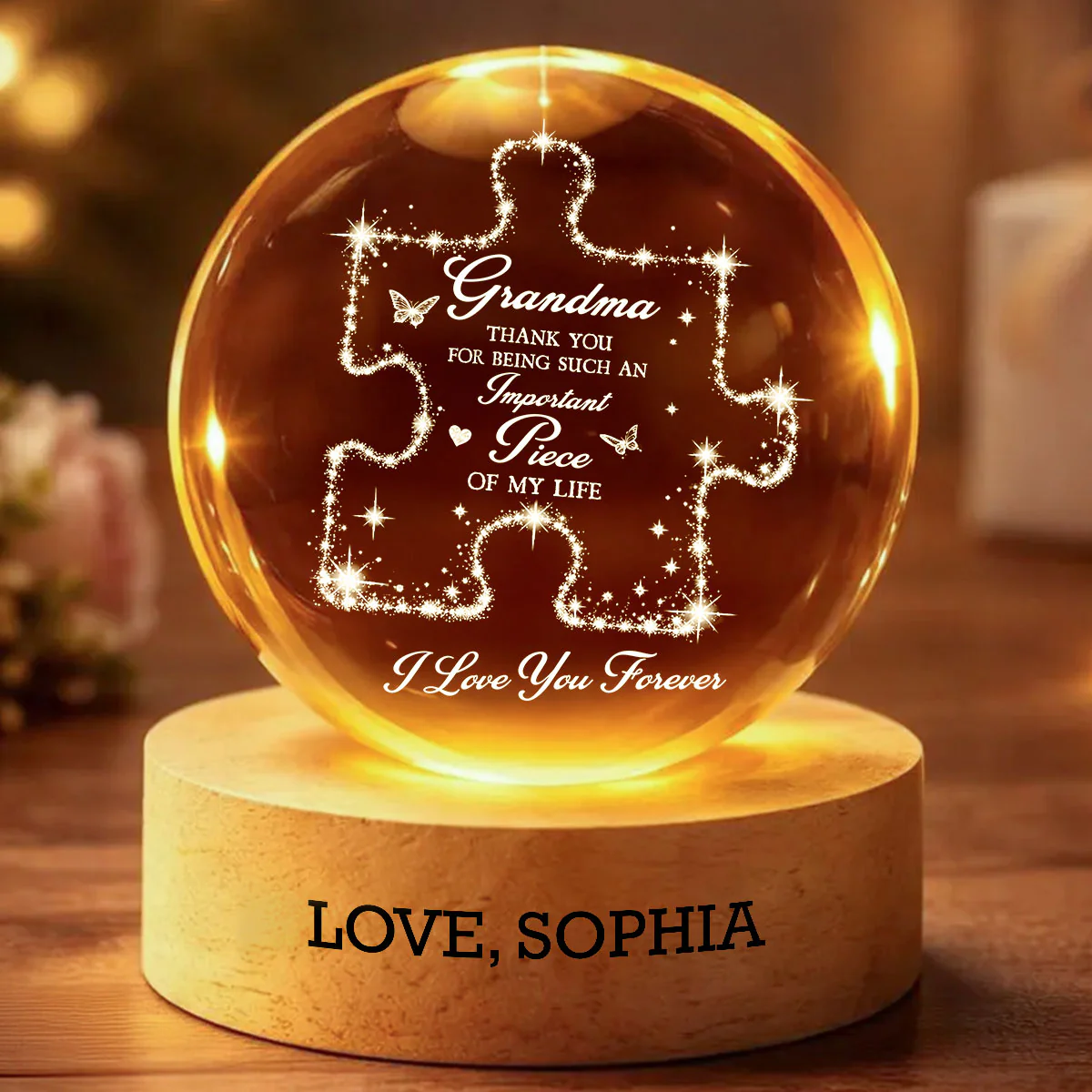 Grandma Thank You Important Piece - Personalized Crystal Ball LED Night Light - Mother's Day Gift For Grandma, Mom - Image 2