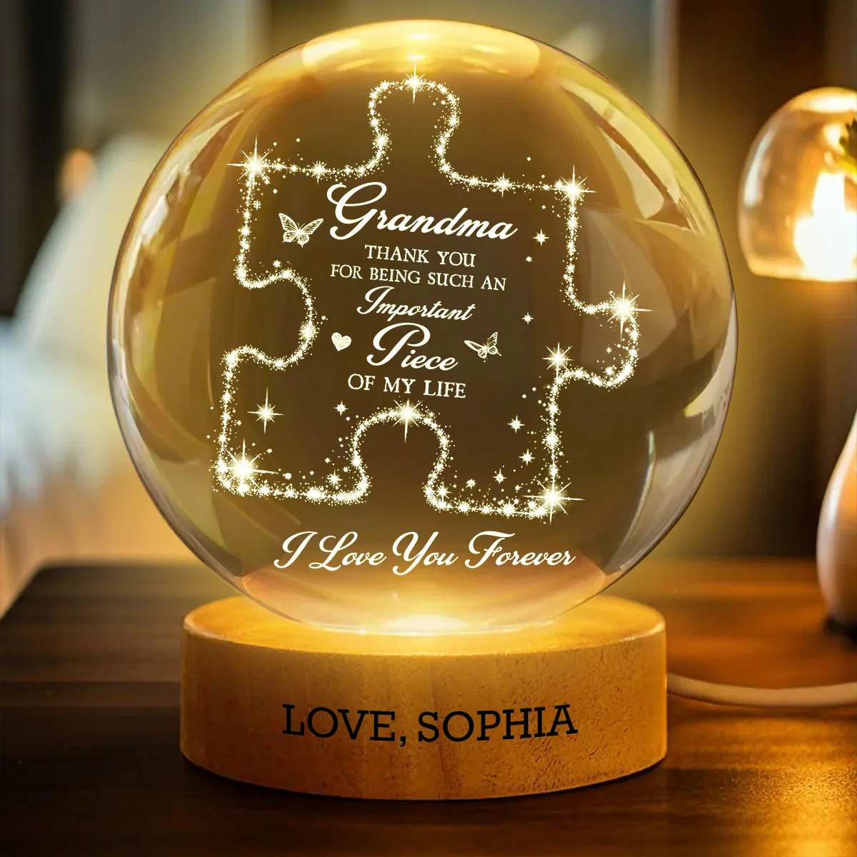 Grandma Thank You Important Piece - Personalized Crystal Ball LED Night Light - Mother's Day Gift For Grandma, Mom - Image 6
