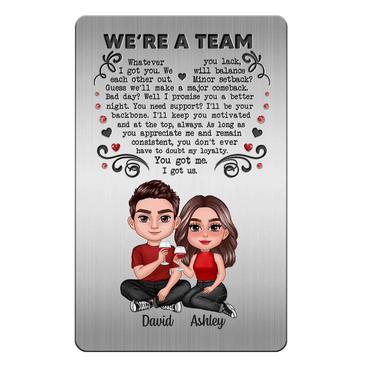 We‘re A Team Couple Sitting Together Personalized Metal Wallet Card - Image 2