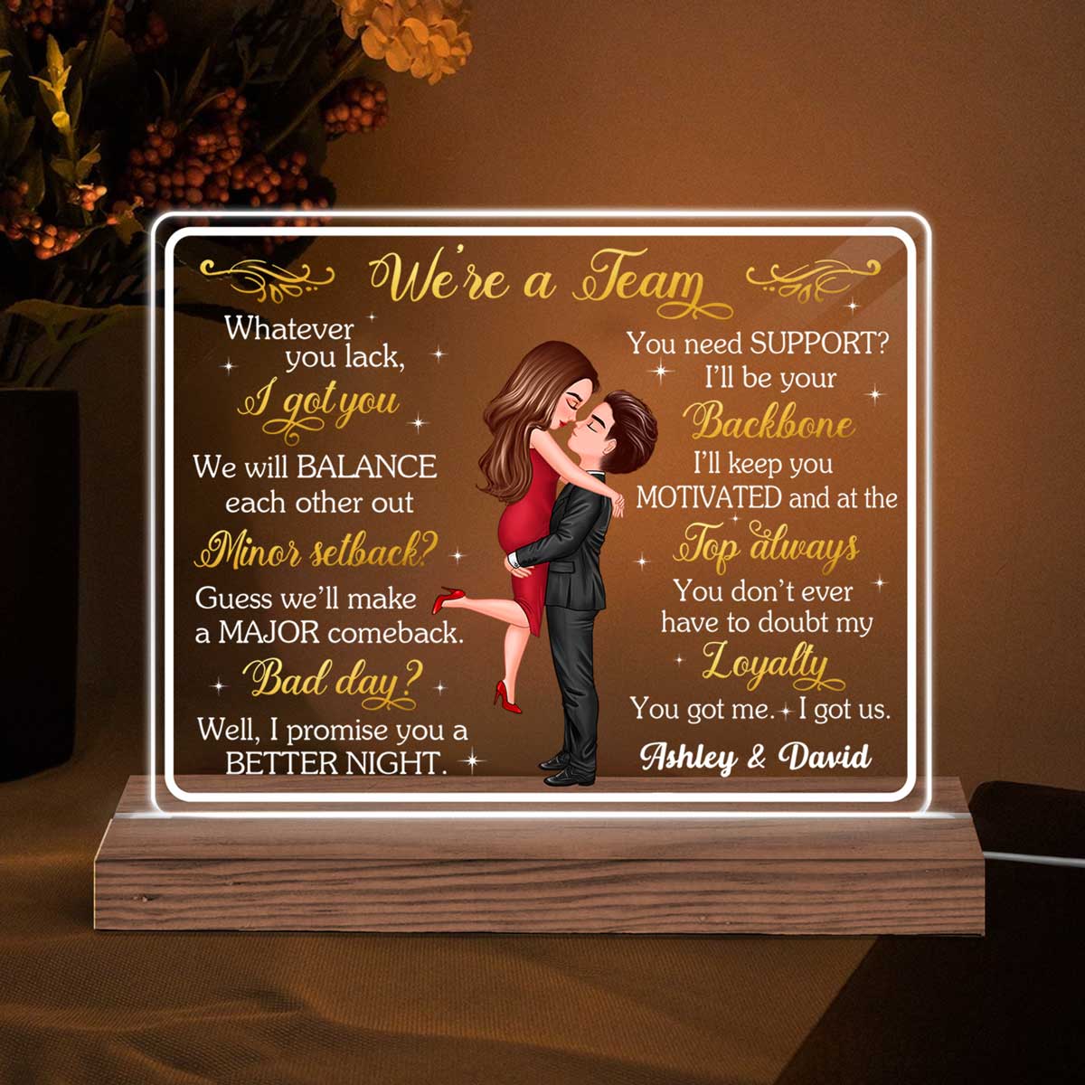 We‘re A Team Hugging Couple Personalized Acrylic LED Lamp Night Light - Image 2