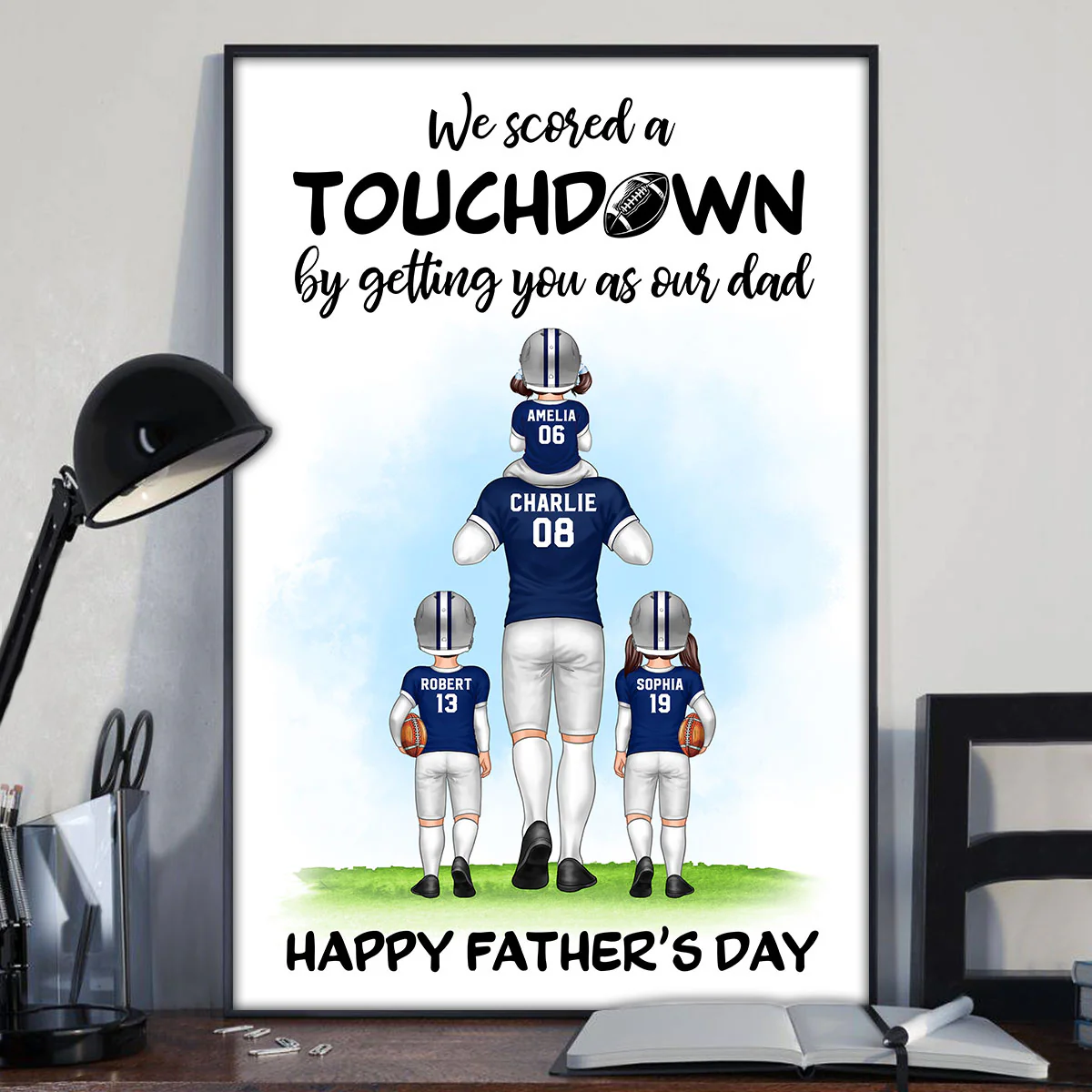 We Scored A Touchdown By Getting You As Our Dad American Football Dad Personalized Poster, Father‘s Day Gift For Husband, Dad - Image 3