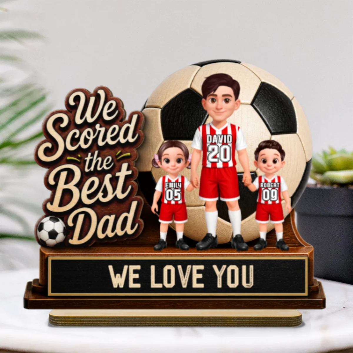 We Scored The Best Dad 2D Flat - Personalized 2-Layered Wooden Plaque - Gift For Soccer Dad, UK Football Dad - Image 10