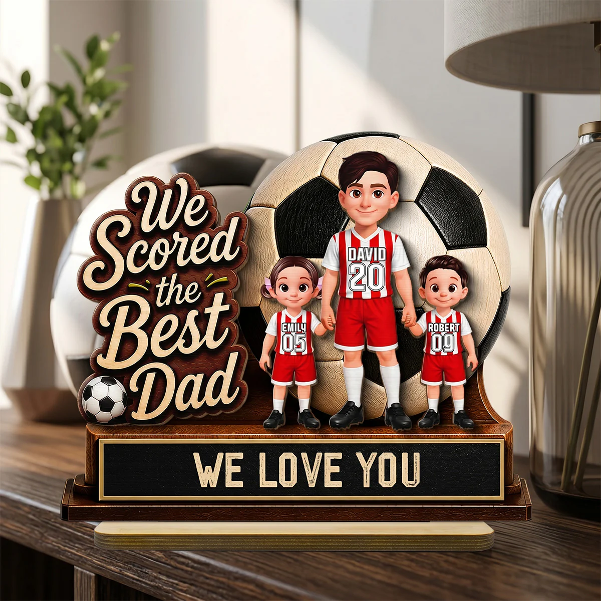 We Scored The Best Dad 2D Flat - Personalized 2-Layered Wooden Plaque - Gift For Soccer Dad, UK Football Dad - Image 2