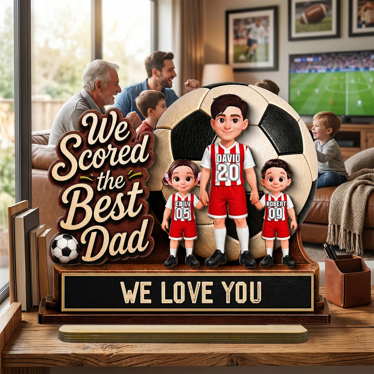 We Scored The Best Dad 2D Flat - Personalized 2-Layered Wooden Plaque - Gift For Soccer Dad, UK Football Dad - Image 4