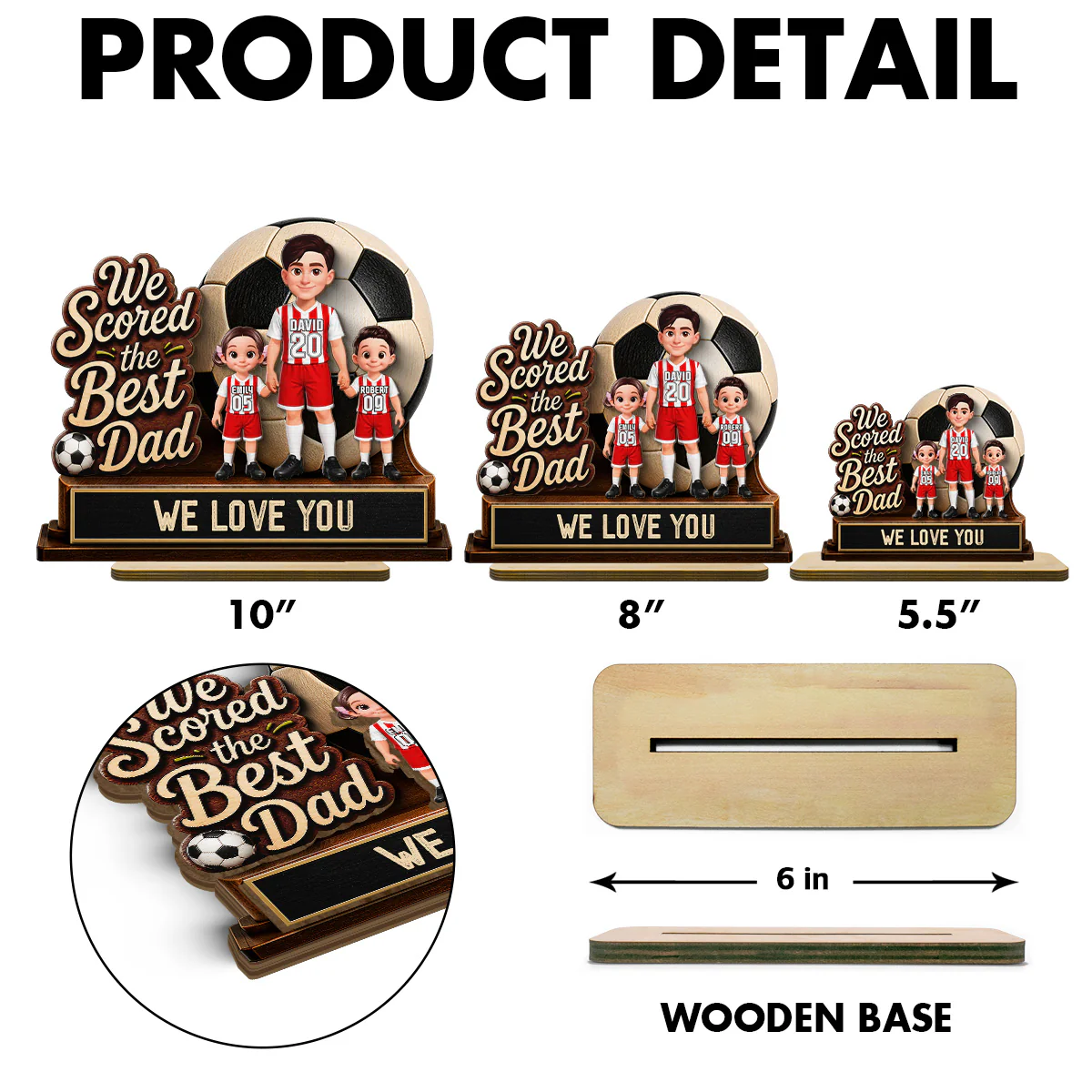 We Scored The Best Dad 2D Flat - Personalized 2-Layered Wooden Plaque - Gift For Soccer Dad, UK Football Dad - Image 8