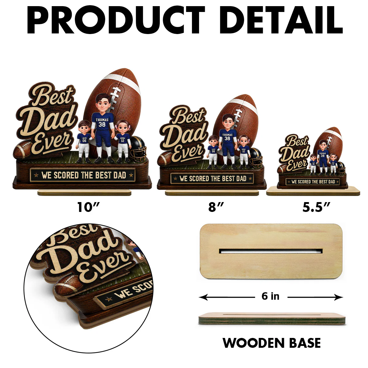 We Scored The Best Dad American Football Dad & Kids - Personalized 2-Layered Wooden Plaque - Gift For American Football Dad - Image 9
