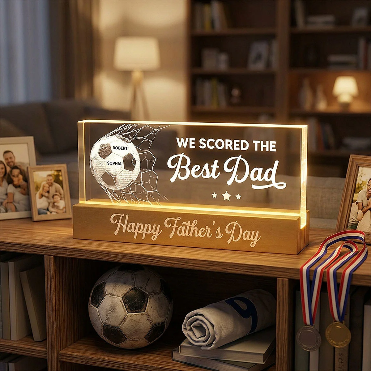 We Scored The Best Dad Mom - Personalized Acrylic Block LED Night Light - Father's Day Gift For Soccer Dad - Image 10