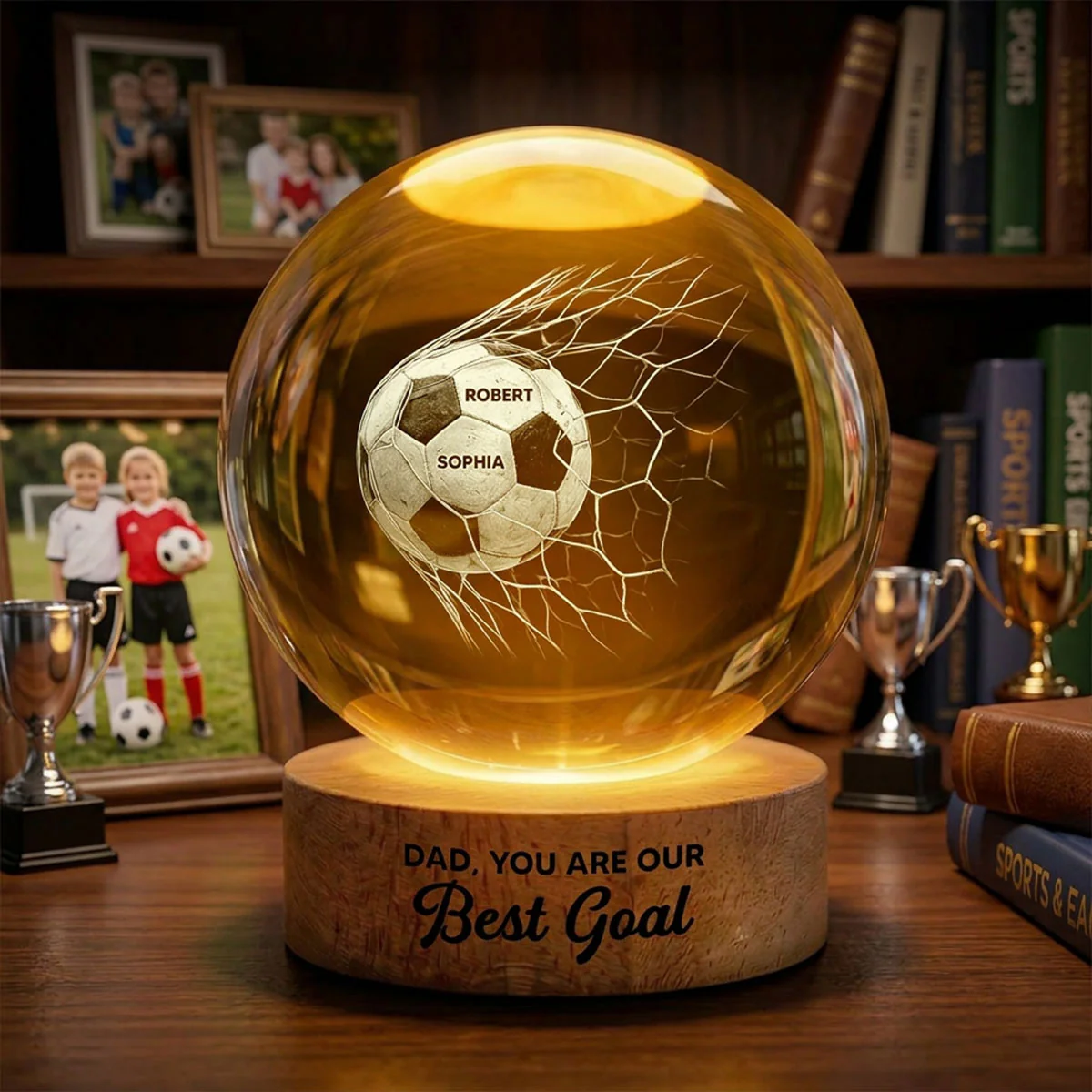 We Scored The Best Dad - Personalized Crystal Ball LED Night Light - Gift For Sport Dad | Soccer, UK Football, Baseball, Basketball, American Football - Image 3