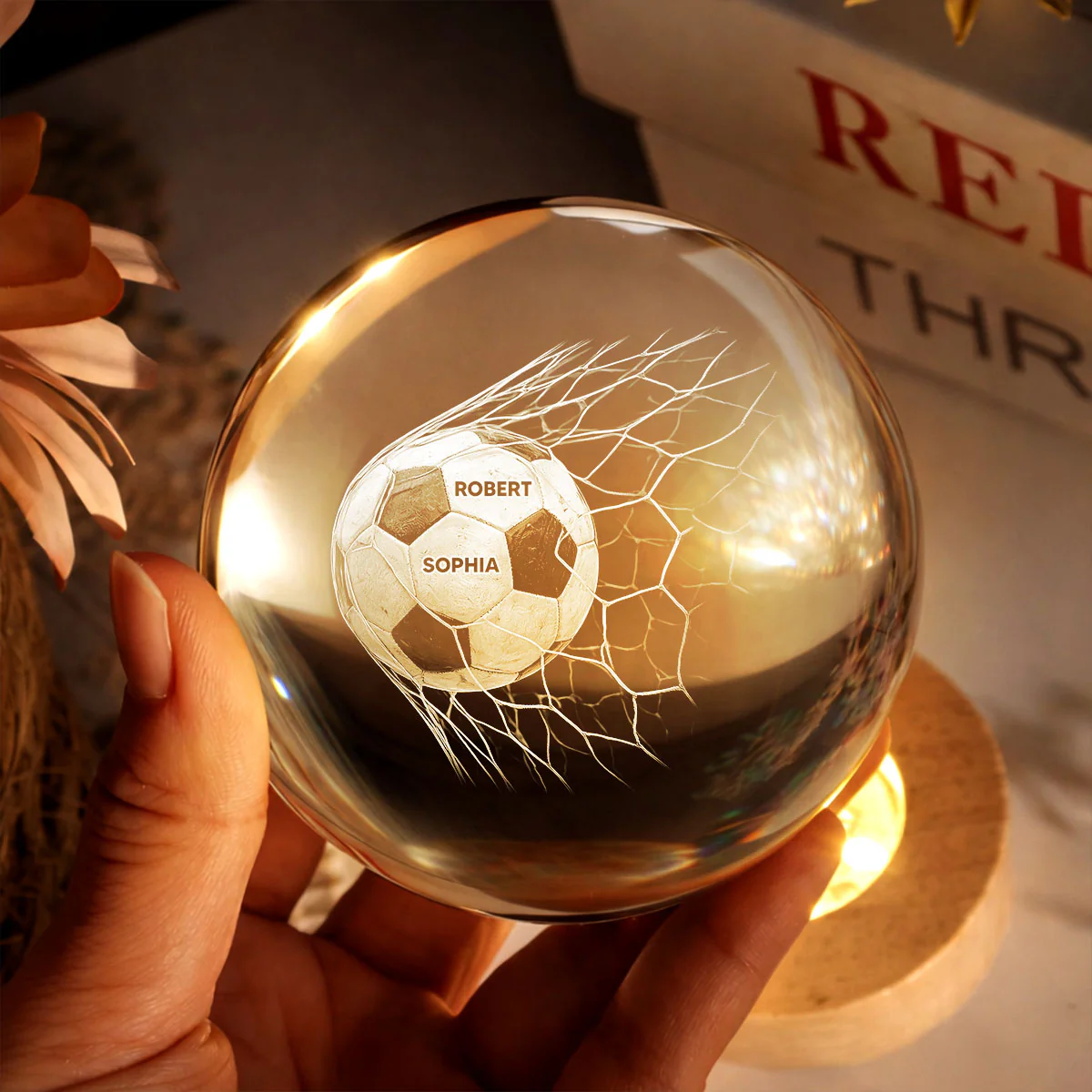 We Scored The Best Dad - Personalized Crystal Ball LED Night Light - Gift For Sport Dad | Soccer, UK Football, Baseball, Basketball, American Football - Image 4