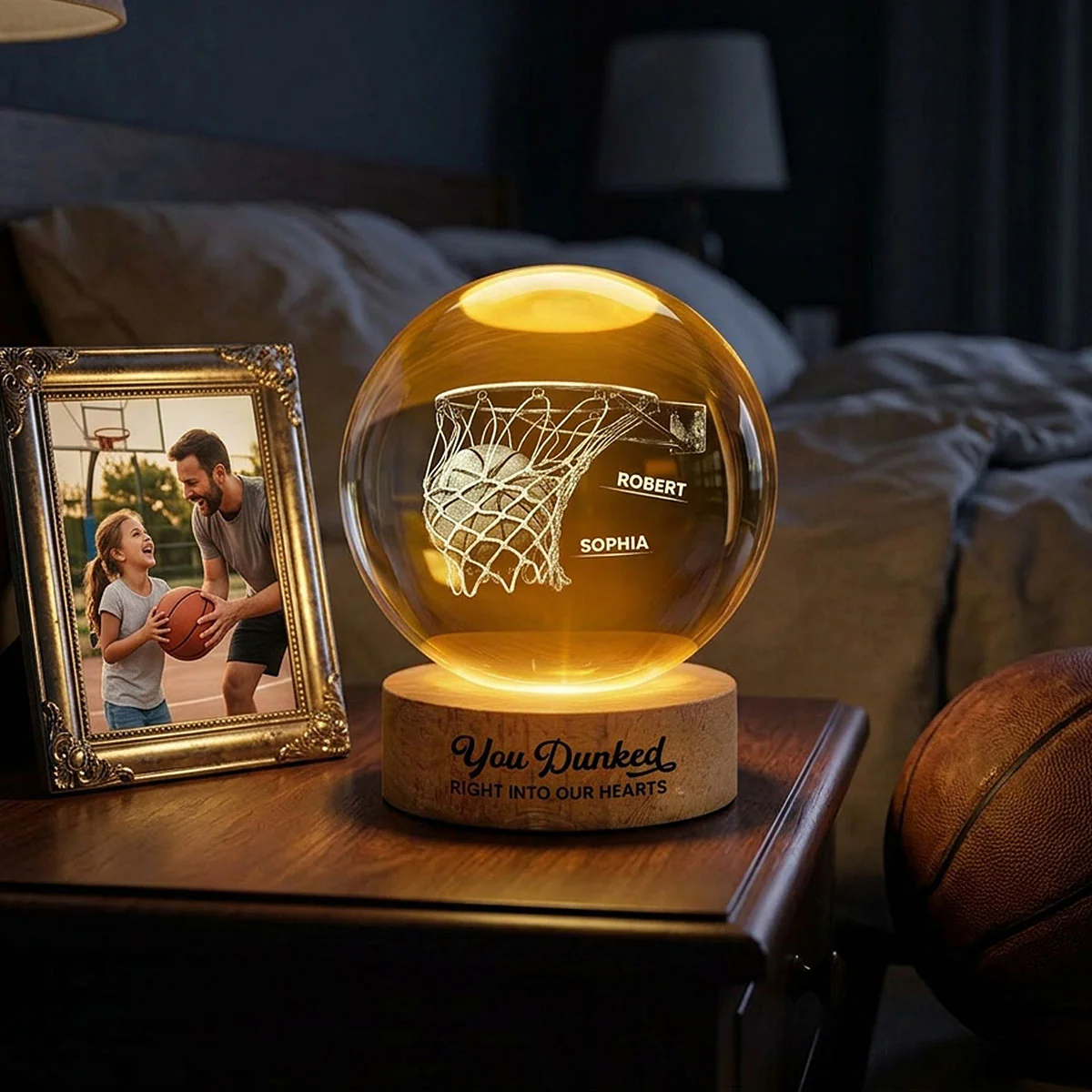 We Scored The Best Dad - Personalized Crystal Ball LED Night Light - Gift For Sport Dad | Soccer, UK Football, Baseball, Basketball, American Football - Image 8