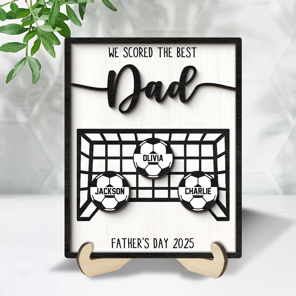 We Scored the Best Dad Personalized 2-Layered Wooden Plaque, Gift for Soccer Dad