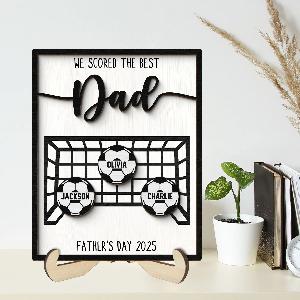 We Scored the Best Dad Personalized 2-Layered Wooden Plaque, Gift for Soccer Dad - Image 2