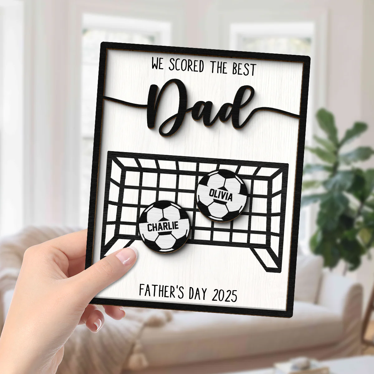 We Scored the Best Dad Personalized 2-Layered Wooden Plaque, Gift for Soccer Dad - Image 5