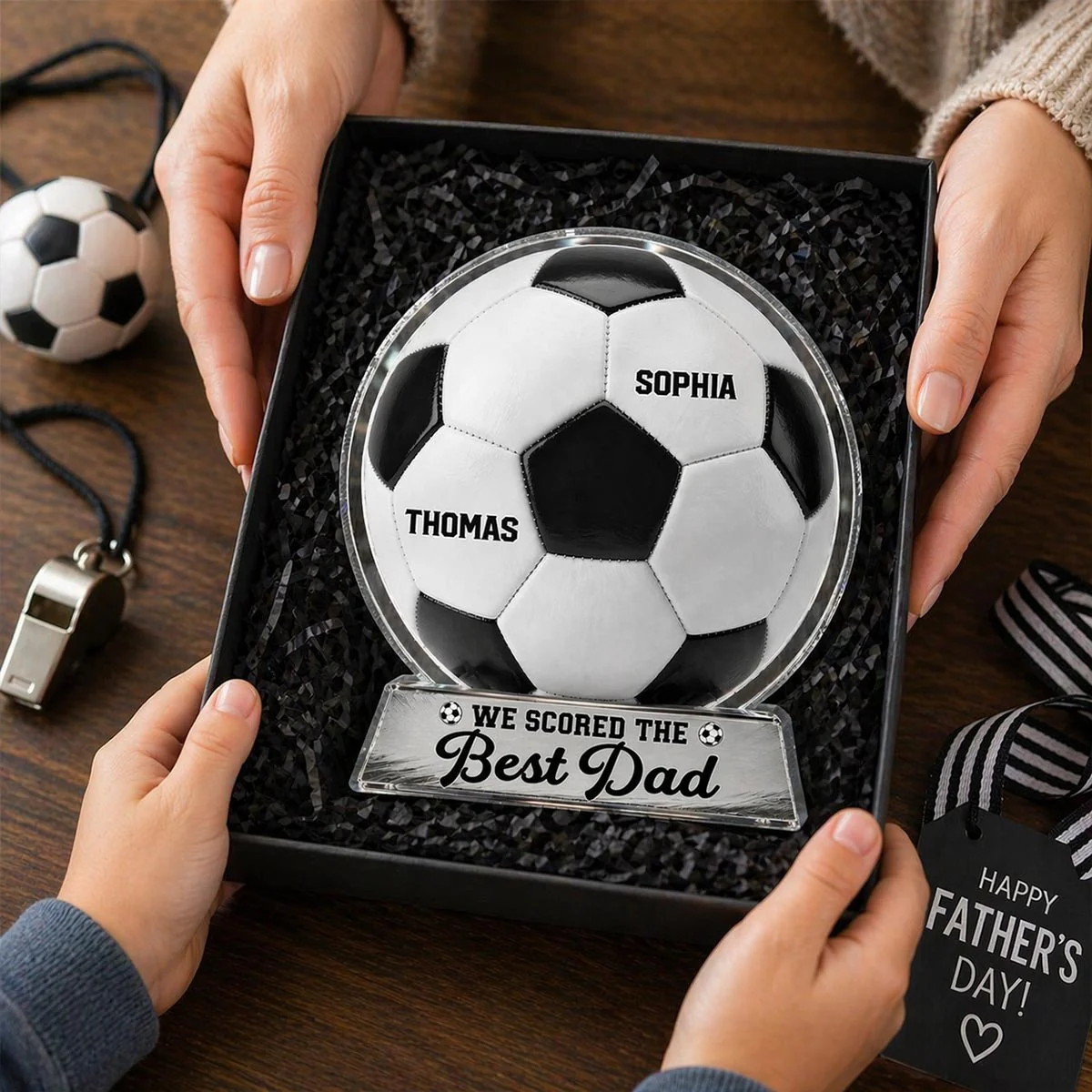 We Scored The Best Dad - Personalized Acrylic Block Plaque -  Gift For Soccer Dad - Image 2
