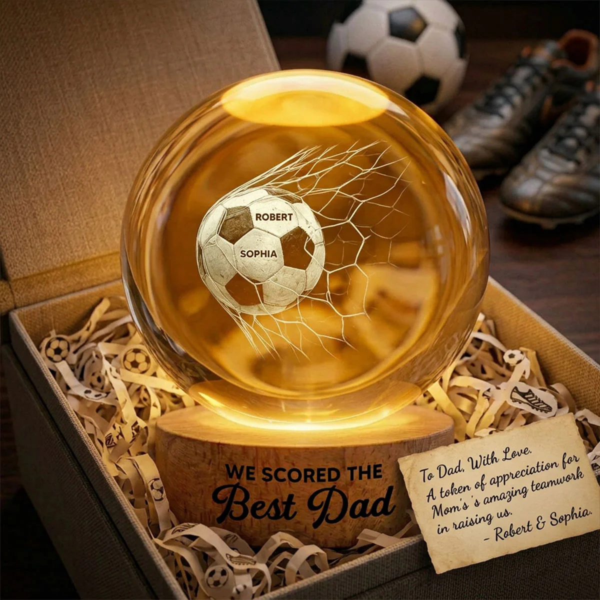 We Scored The Best Dad - Personalized Crystal Ball LED Night Light -  Gift For Soccer Dad - Image 2