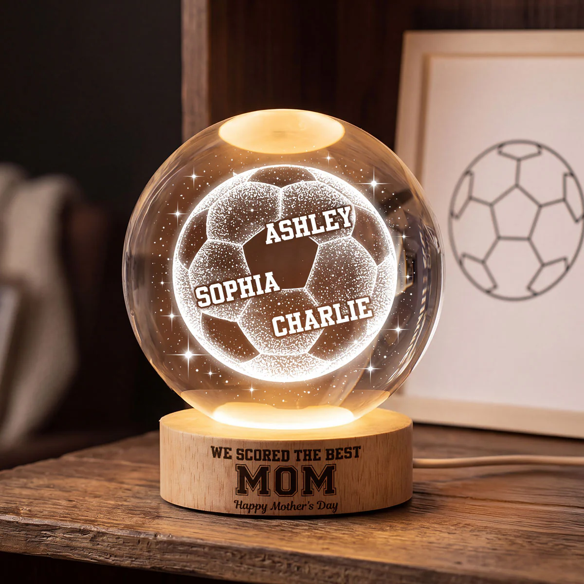 We Scored The Best Soccer Mom - Personalized Crystal Ball LED Night Light - Mother's Day Gift for Mom, Wife