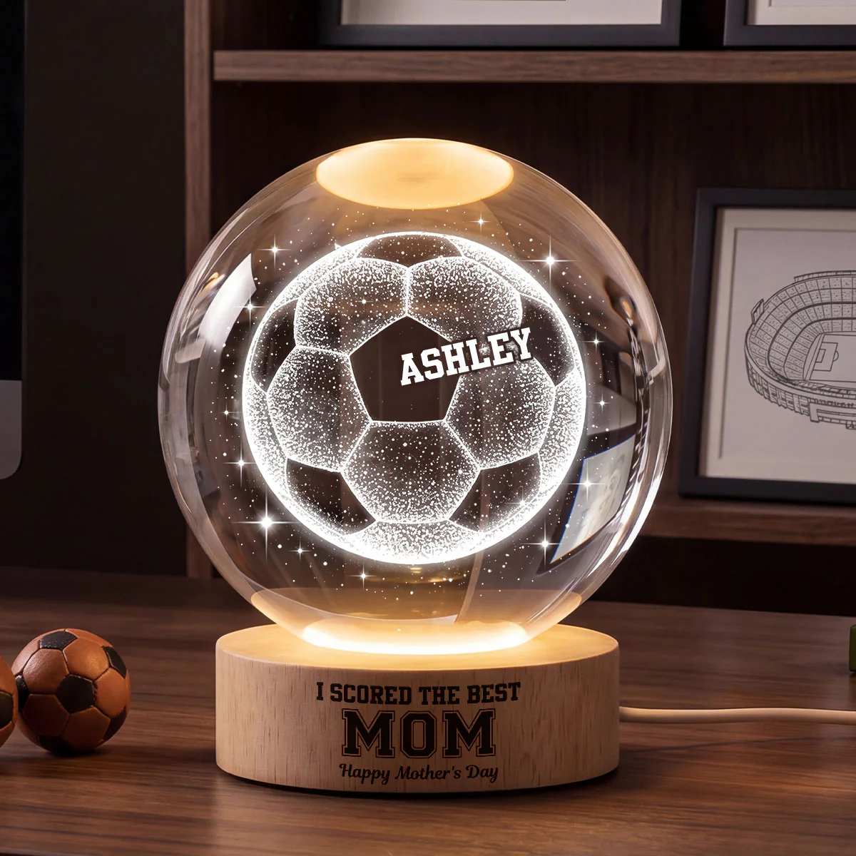 We Scored The Best Soccer Mom - Personalized Crystal Ball LED Night Light - Mother's Day Gift for Mom, Wife - Image 3