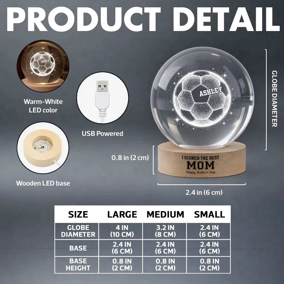 We Scored The Best Soccer Mom - Personalized Crystal Ball LED Night Light - Mother's Day Gift for Mom, Wife - Image 7