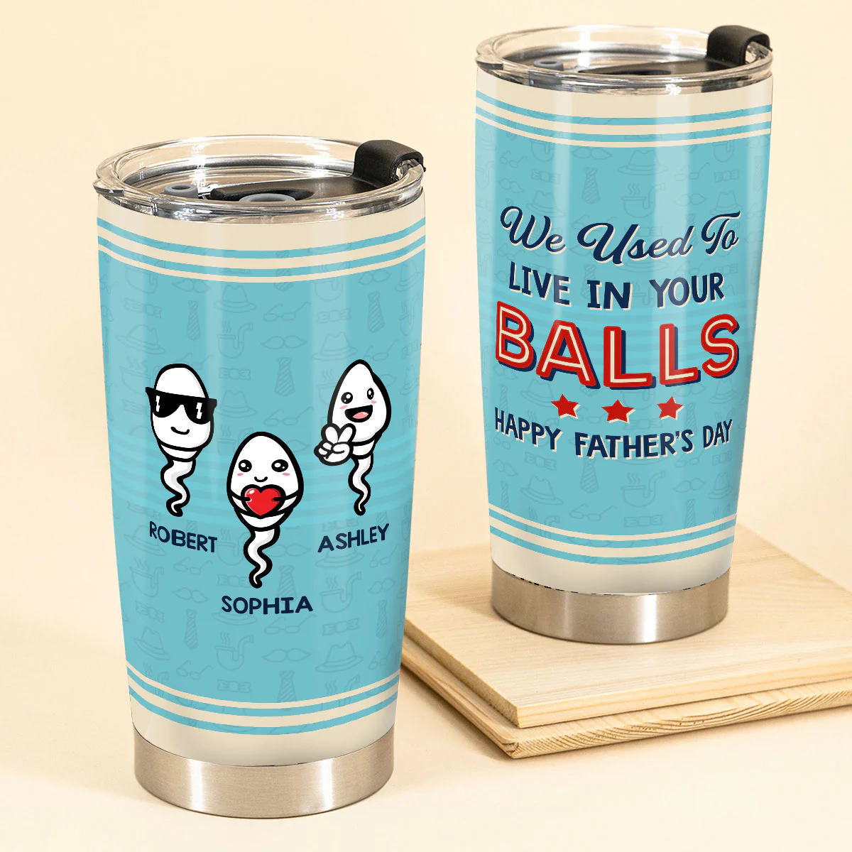 We Used To Live In Your Balls Blue Stripe Vintage Father‘s Day Gift Personalized Tumbler - Image 2