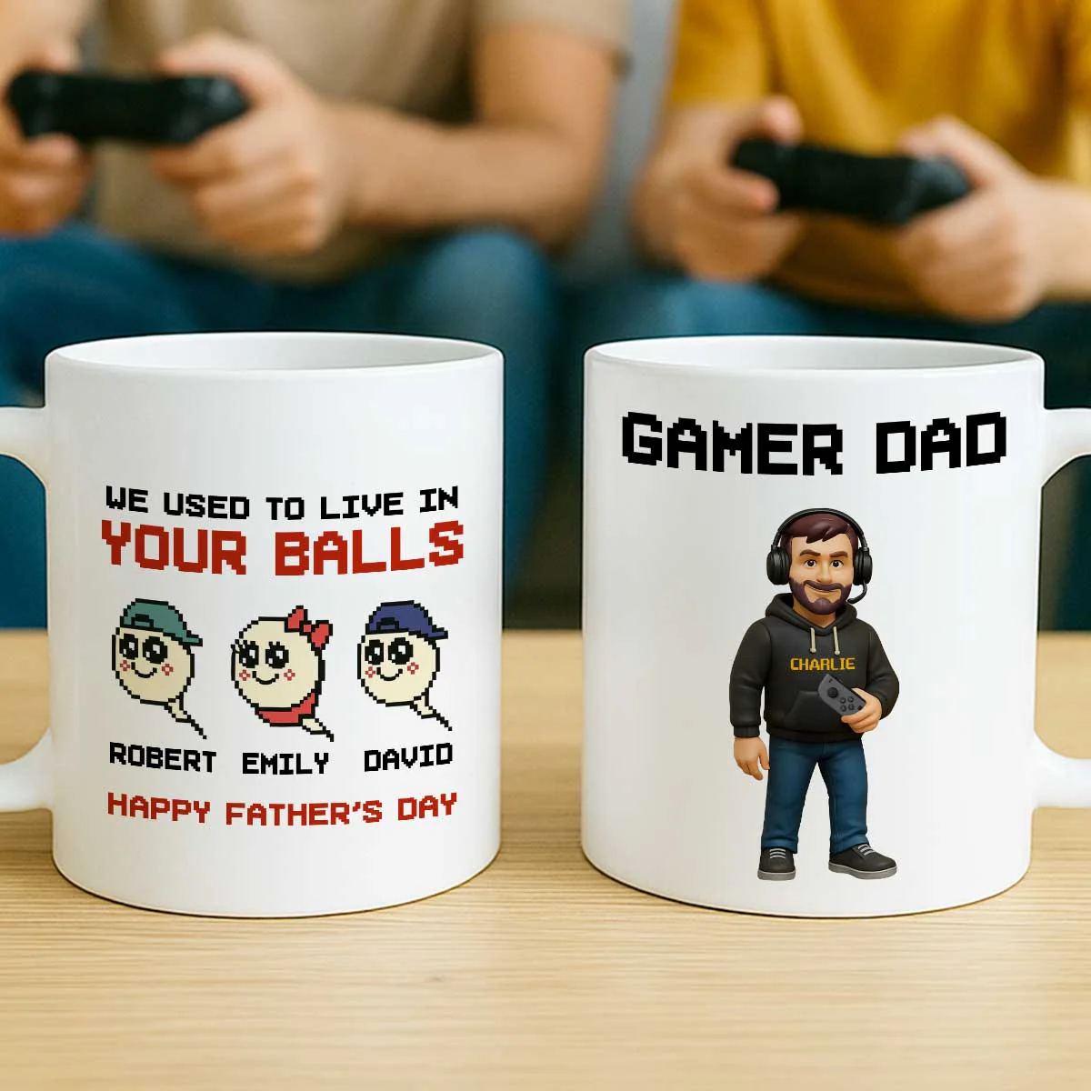 We Used to Live in Your Balls Pixel Gamer Dad Personalized Mug, Father's Day Gift for Gamer Dad - Image 2