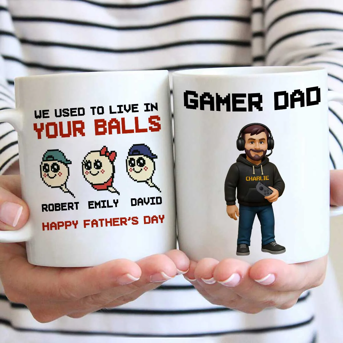 We Used to Live in Your Balls Pixel Gamer Dad Personalized Mug, Father's Day Gift for Gamer Dad - Image 3
