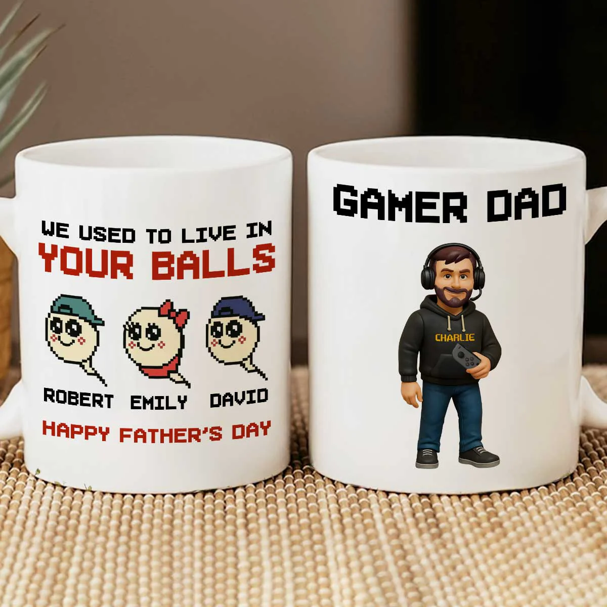 We Used to Live in Your Balls Pixel Gamer Dad Personalized Mug, Father's Day Gift for Gamer Dad - Image 4