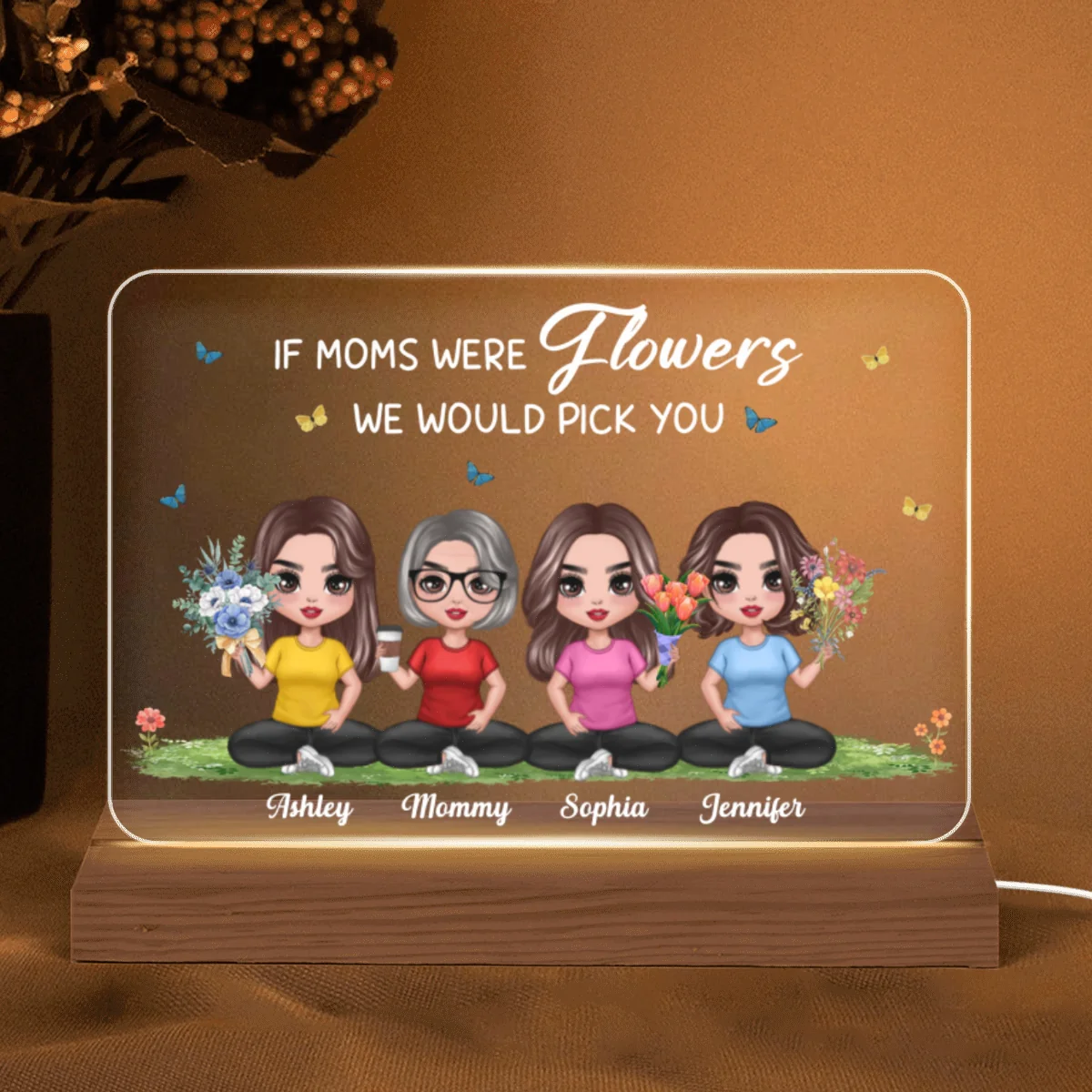 We Would Pick You Mother Daughters Doll Sitting Flowers Custom Shape Acrylic Plaque LED Night Light - Image 5