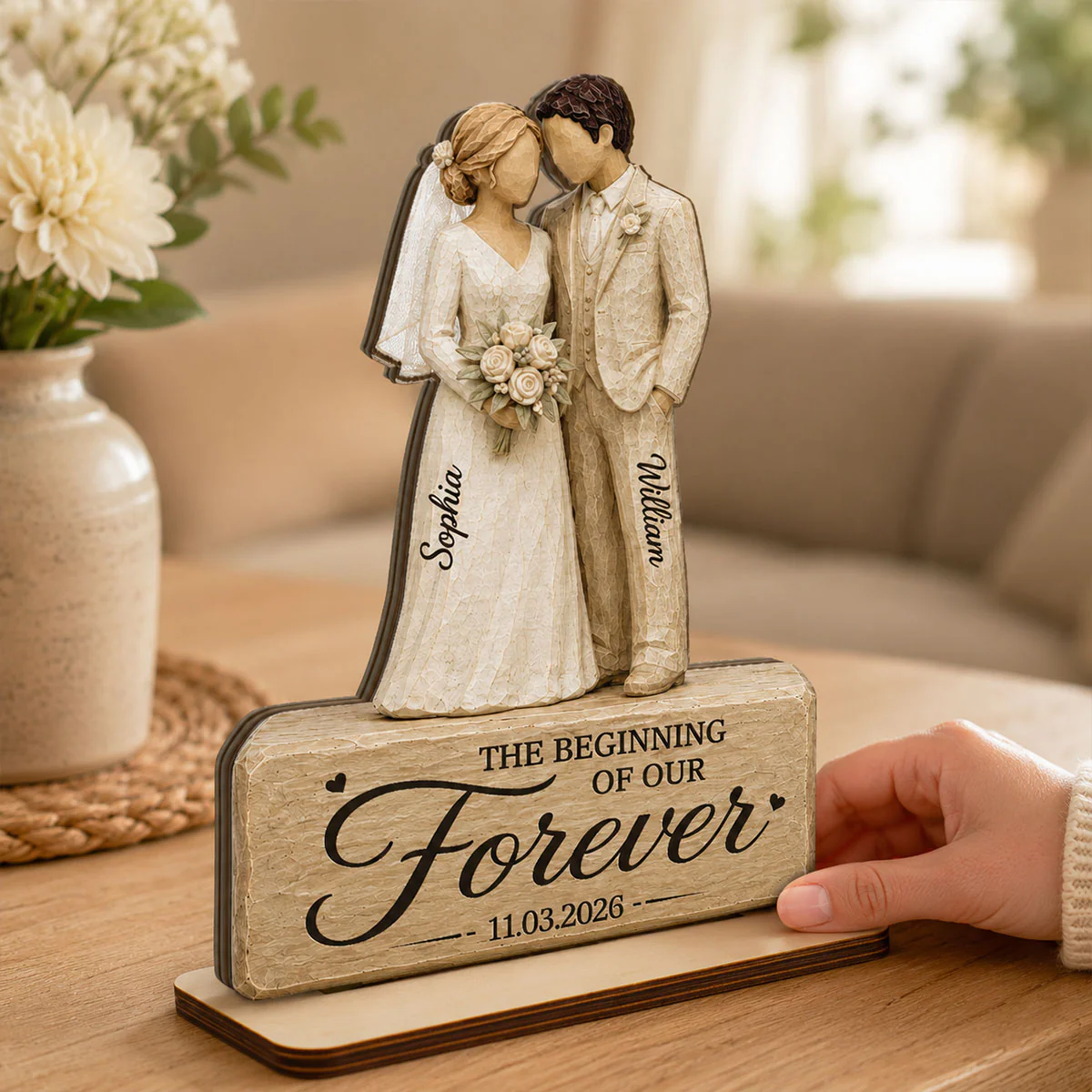 Wedding Couple 2D Flat - Personalized 2-Layered Wooden Plaque - Wedding Keepsake Gift For Couple - Image 2